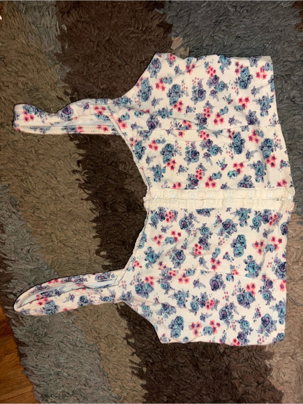 Mudd Floral Crop Tank Top White with Blue and Pink Flowers